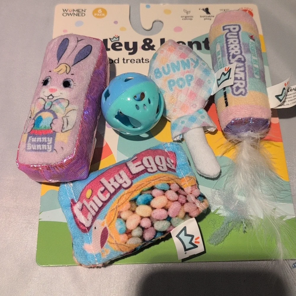 Assortment of Easter Cat Toys Teaser Wand & Catnip Felt Toys